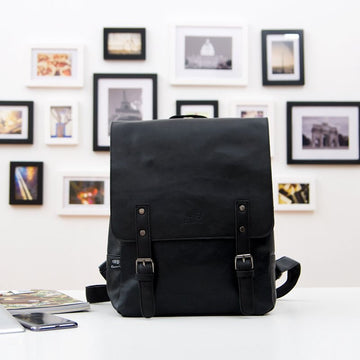 Vintage Vegan Leather Backpack for Women Men PU Leather School Travel Backpack